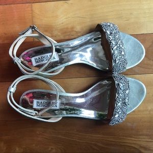Badgley Mischka bridal heels, gold low wedge